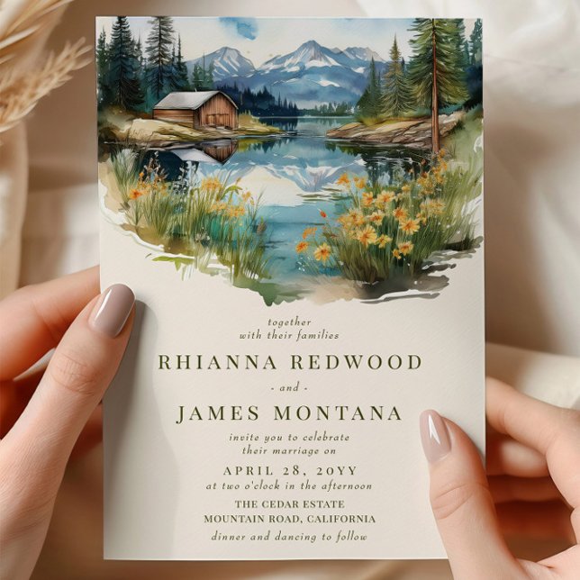 Invitation Country Lake et Barn Watercolor Mariage (Wedding Invitation from the Country Lake wedding collection by Darling & May)