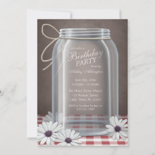Invitation Country Mason Jar Rouge En vichy fête d'anniversai