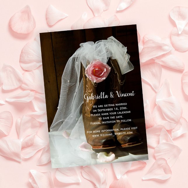 Invitation Country Rose Cowboy Boots Western Save the Date (Créateur téléchargé)