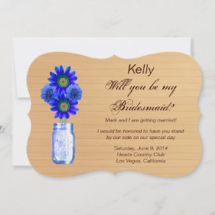 Invitation Country Rustic Blue Mason Jar Bridesmaid Card