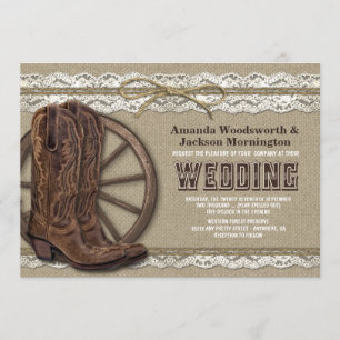 Invitation Country Rustic Burlap et dentelle mariage Invitati