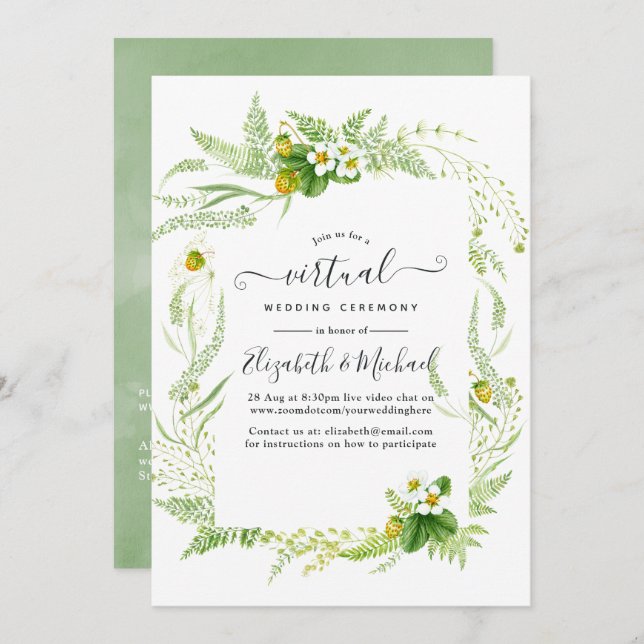 Invitation Country Rustic Greenery Mariage virtuel en ligne (Devant / Derrière)