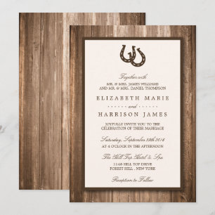 Invitation Country Rustic Horseshoe & Brown Wood Mariage