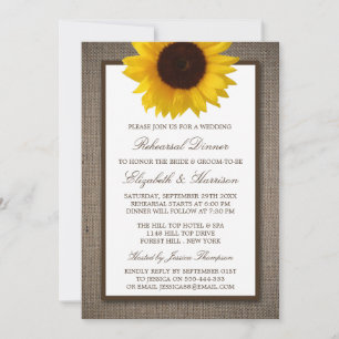 Invitation Country Rustic Tournesol Burlap Dîner de répétitio