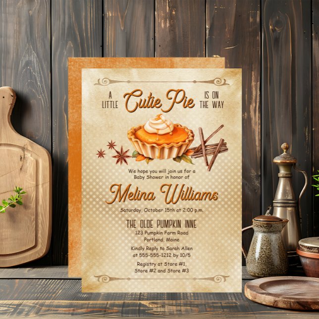 Invitation Country Rustic Un Petit Baby shower À Tarte Cutie ("A Little Cutie Pie Is  On The Way" Rustic Country Pumpkin Pie Fall | Autumn Baby Shower Invitation)