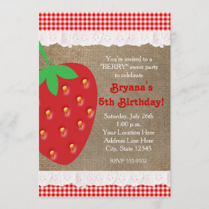 Invitation Country Strawberry Red Gingham à Volant