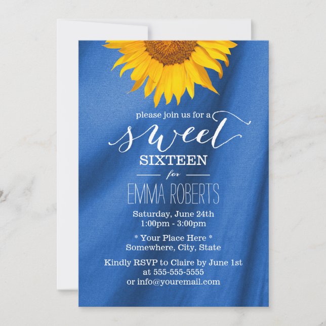 Invitation Country Sunflower Royal Blue Sweet 16 Anniversaire (Devant)