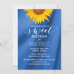 Invitation Country Sunflower Royal Blue Sweet 16 Anniversaire