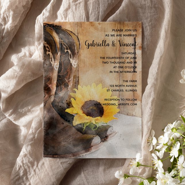 Invitation Country Sunflower Western Watercolor Mariage (Créateur téléchargé)
