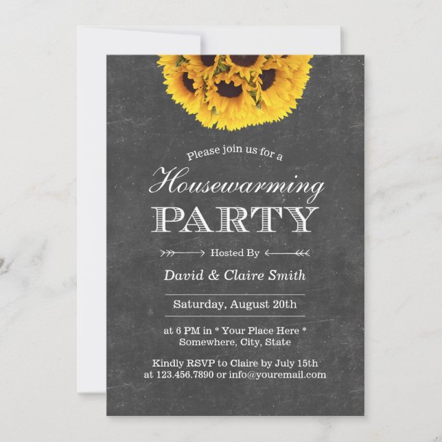 Invitation Country Sunflowers Chalkboard House Party (Devant)