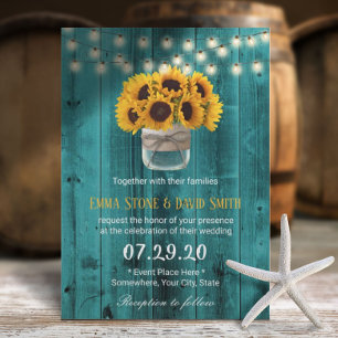 Invitation Country Sunflowers Jar Rustic Turquoise Barne Mari