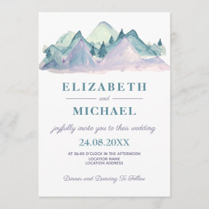 Invitation Country Watercolor Blue Mountain Photo Mariage