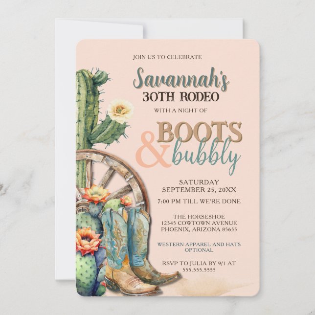 Invitation Country Western Cowgirl Boots 30e Rodeo Anniversai (Devant)