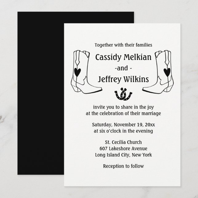 Invitation Country Western Mariage Cowboy Boots Farm Russe (Devant / Derrière)