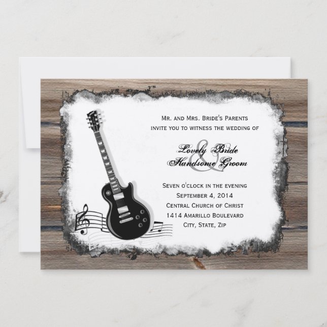 Invitation Country Wood Electric Guitar Music Wedding Invitat (Devant)