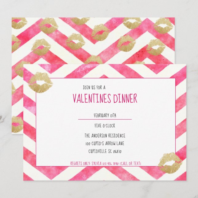 Invitation Coup chaud Chevron Gold Lips Valentine (Devant / Derrière)