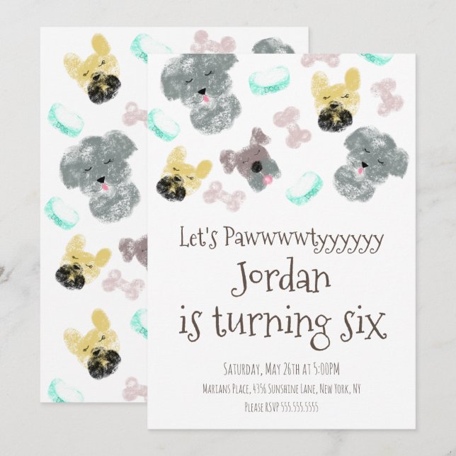 Invitation Coup de Chien Pawtyyyyy fête d'anniversaire (Devant / Derrière)