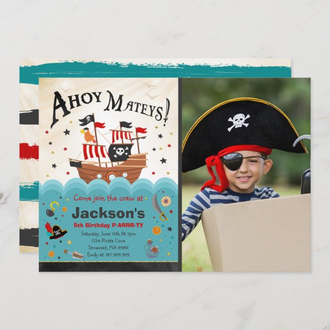 Invitation Coup de partie de pirate d'invitation (Devant / Derrière)