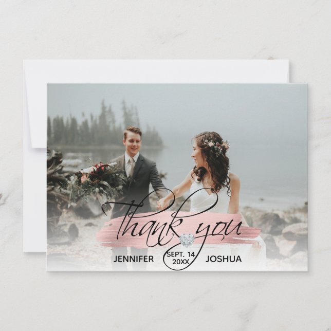 Invitation Coup de pinceau en or rose pour mariage Merci | PH (Devant)