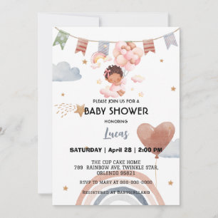 Invitation Coupe afro arc-en-ciel étoile ballon baby shower