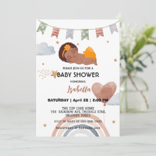 Invitation Coupe afro en ballon arc-en-ciel filles baby showe