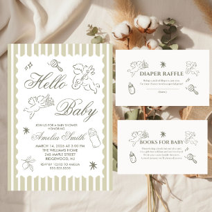 Invitation Coupe cupidon doodle neutre pour bébé Shower Vert