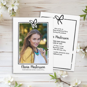 Invitation Coupe Cute Bow Photo Open House Graduation Party