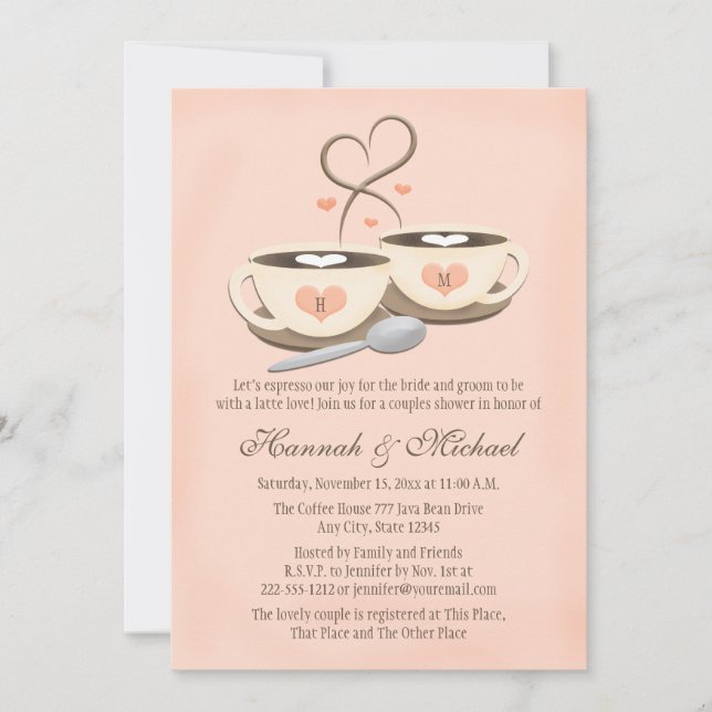 Invitation Coupe de café Monogrammé Blush Couples Coeur Coupl (Devant)