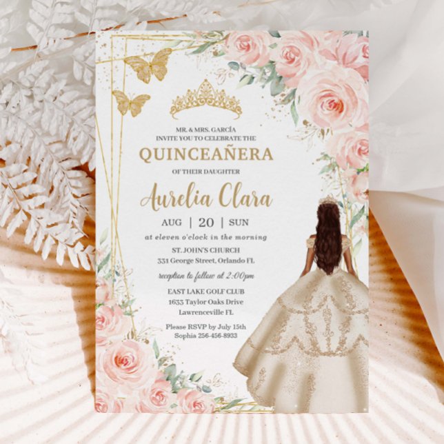 Invitation Coupe de Champagne Florale Blush Quinceanera (Créateur téléchargé)