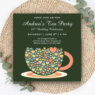 Invitation Coupe de thé colorée   Tea Party d'anniversaire ve