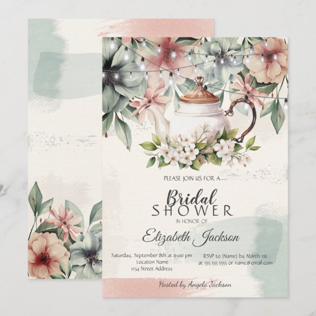 Invitation Coupe de thé floralFête des mariées de brosse (Devant / Derrière)
