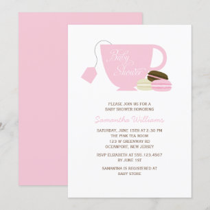 Invitation Coupe de Thé Rose et Baby shower de filles Macaron