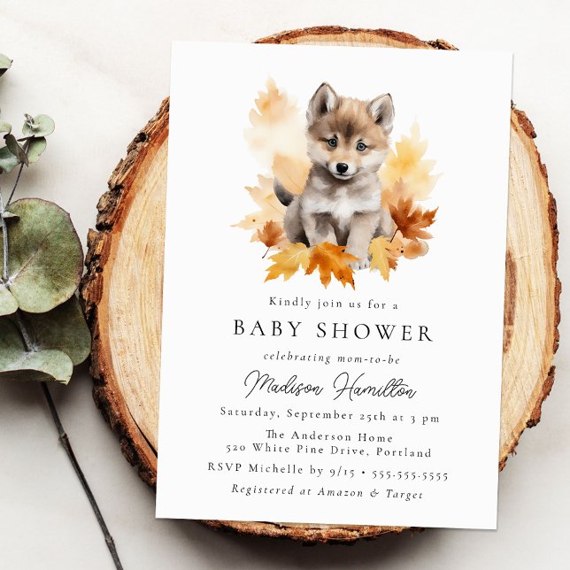 Invitation Coupe du loup de bois mignon Baby shower automne (Créateur téléchargé)