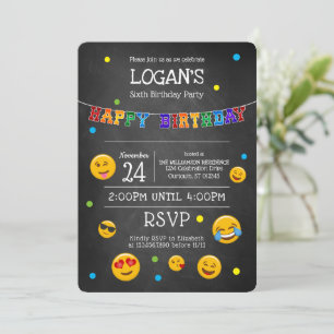 Invitation Coupe Emoji Chalkboard fête d'anniversaire