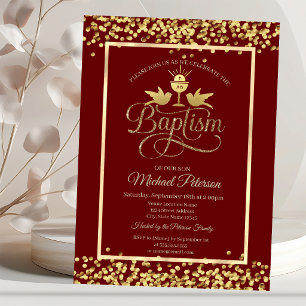 Invitation Coupe en or Confettis Rouge