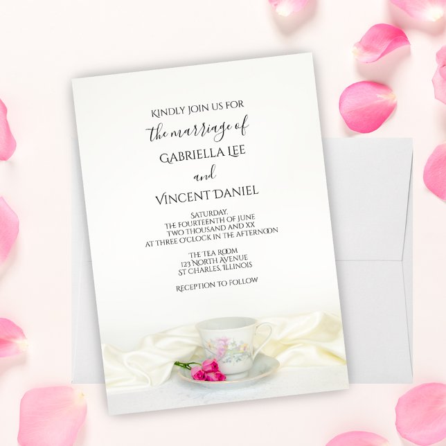 Invitation Coupe Florale de Thé avec Mariage rose Roses (Créateur téléchargé)
