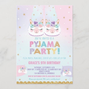 Invitation Coupe Llama Pyjama Anniversaire Dormir de fête Stw