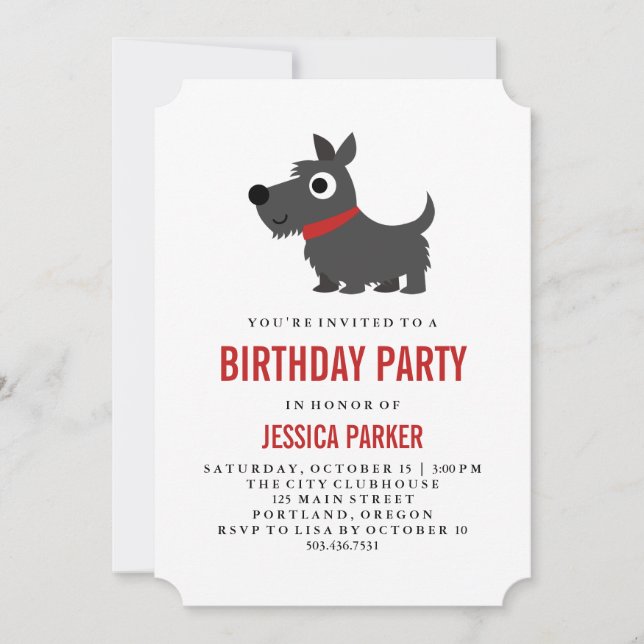 Invitation Coupe Scottie Dog Black and Red Birthday Party (Devant)