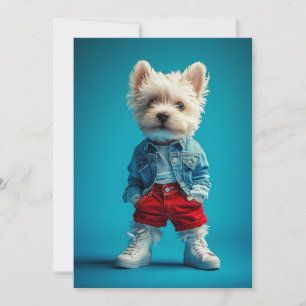Invitation Coupe Westie stylish en Denim et Basket
