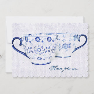 Invitation Coupes de thé motif bleu cobalt classique