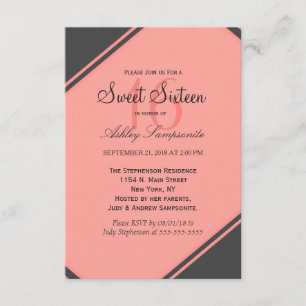 Invitation Coupes diagonales rose et gris charbon