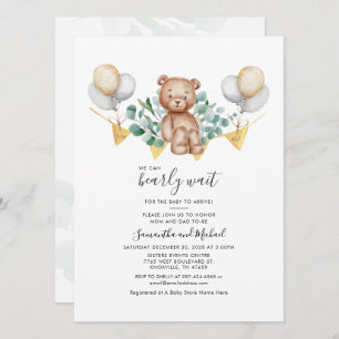 Invitation Couple Baby shower Eucalyptus Ours vert Script