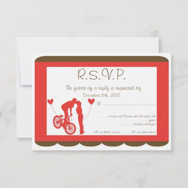 Invitation Couple Bike Rouge / Mariage Brown RSVP (Devant)