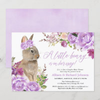 Couple de lapin de Pâques en violet baby shower