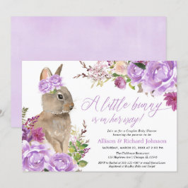 Invitation Couple de lapin de Pâques en violet baby shower