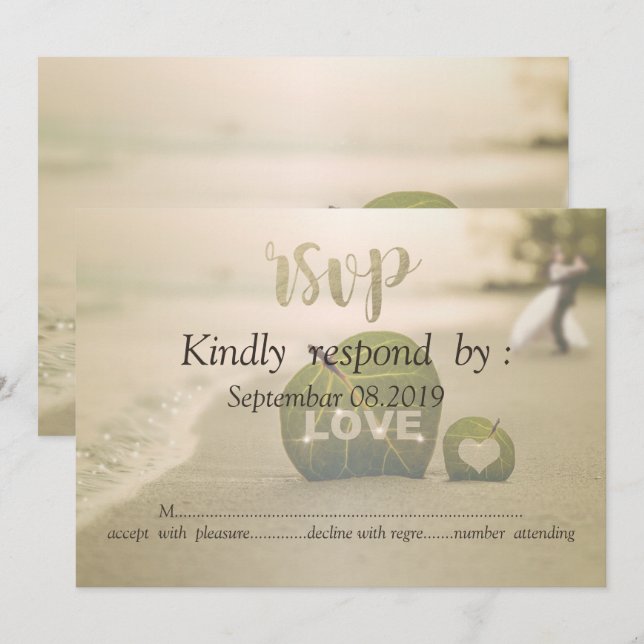Invitation Couple de mariage à la plage, Amour RSVP (Devant / Derrière)