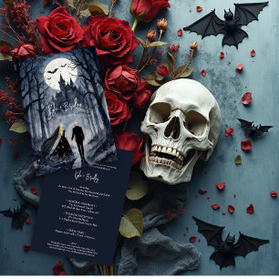 Invitation Couple de mariage gothique mystique dans un châtea