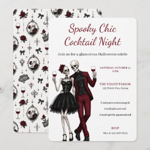 Invitation Couple de squelettes élégants pour une soirée cock