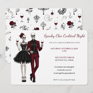 Invitation Couple de squelettes élégants pour une soirée cock