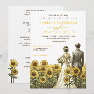 Invitation Couple de tournesol avec détails
